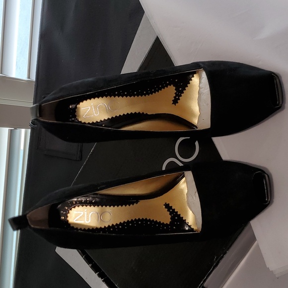 NIB Genuine Black Suede Leather Wood Stacked Platform Heels Peep Toe 7.5 vintage - Picture 4 of 8